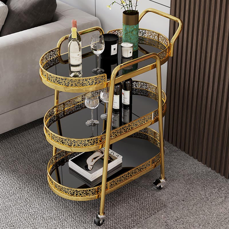 Contemporary Oval Glass Prep Table 32.28"H Rolling Prep Table for Dining Room