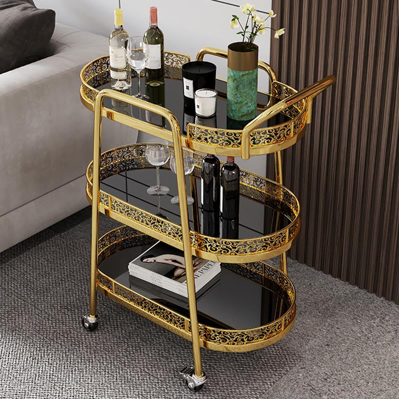 Contemporary Oval Glass Prep Table 32.28"H Rolling Prep Table for Dining Room