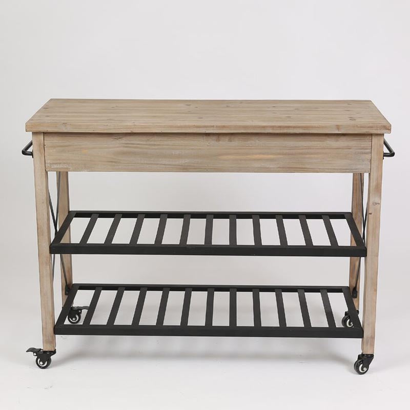 Contemporary Rolling Kitchen Cart Wood Rectangular Kitchen Island Cart with Towel Rack