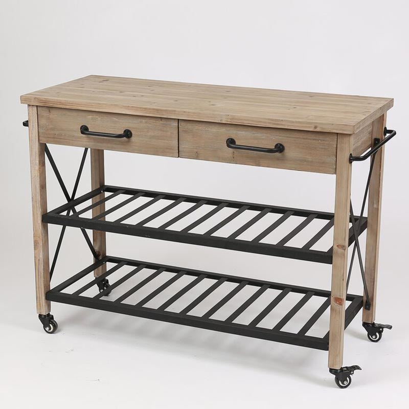 Contemporary Rolling Kitchen Cart Wood Rectangular Kitchen Island Cart with Towel Rack