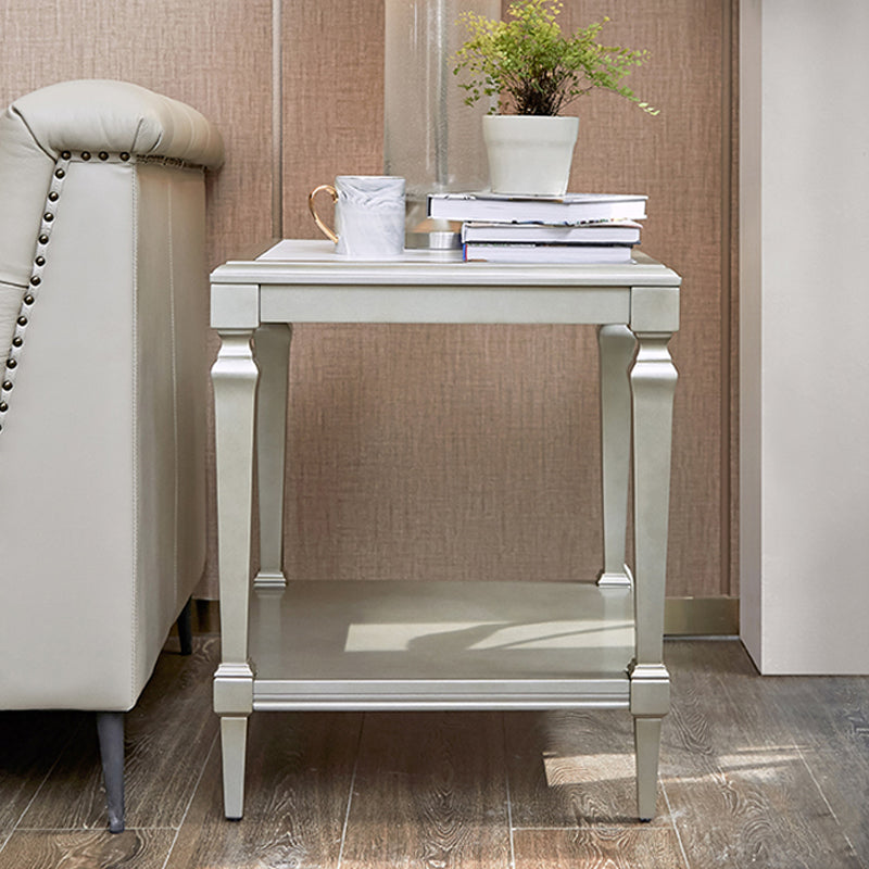 25.6" Tall Wood Square Top Side Table Sliver 4 Legs End Table with Shelf