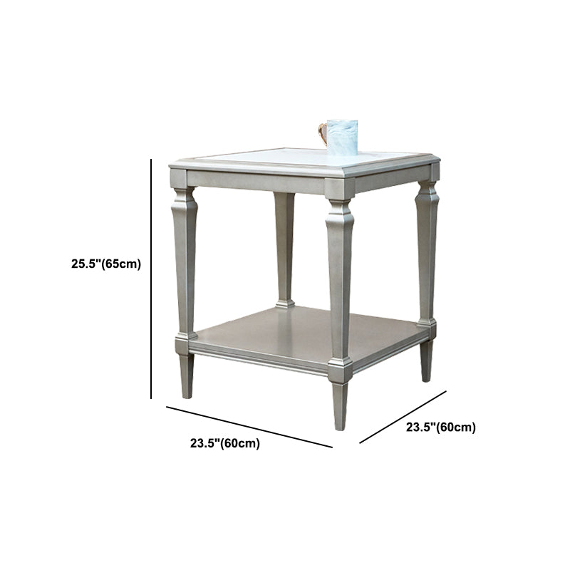 25.6" Tall Wood Square Top Side Table Sliver 4 Legs End Table with Shelf