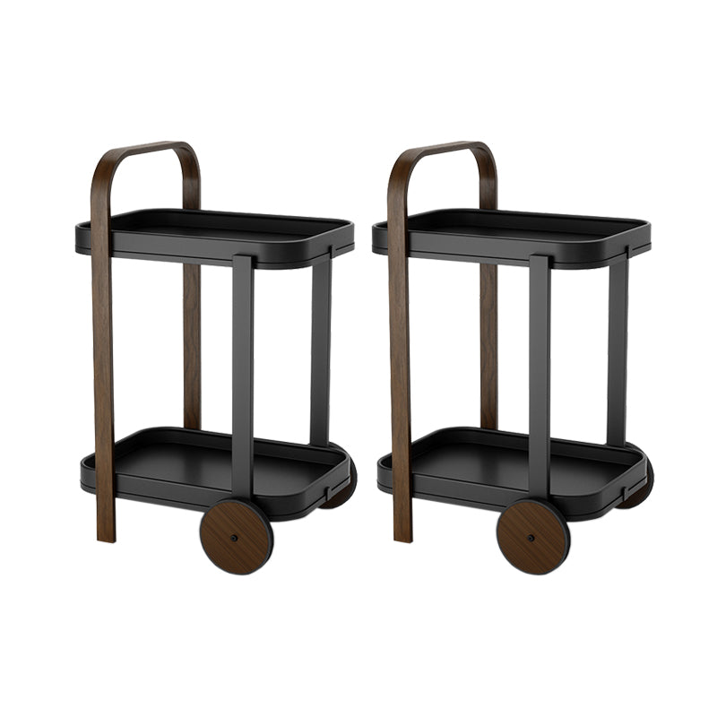 Wood Rectangle Tray Top Side Table 31.5-inch End Table with Wheel and Shelf