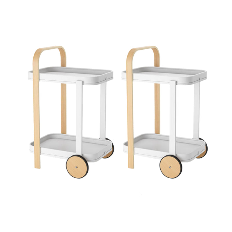 Wood Rectangle Tray Top Side Table 31.5-inch End Table with Wheel and Shelf