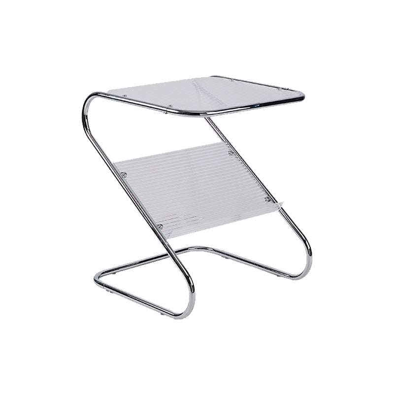24" Tall Square Glass Top Side Table Iron Abstract Base End Table
