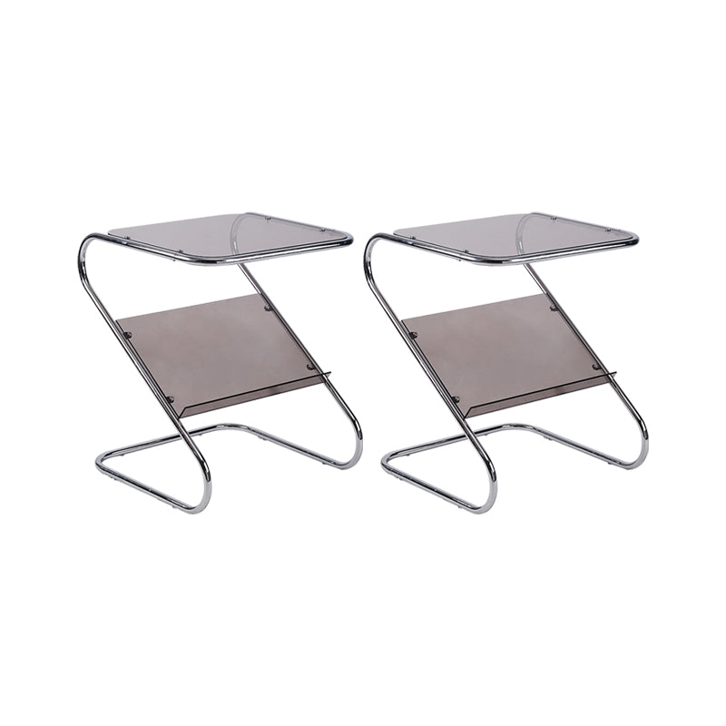 24" Tall Square Glass Top Side Table Iron Abstract Base End Table