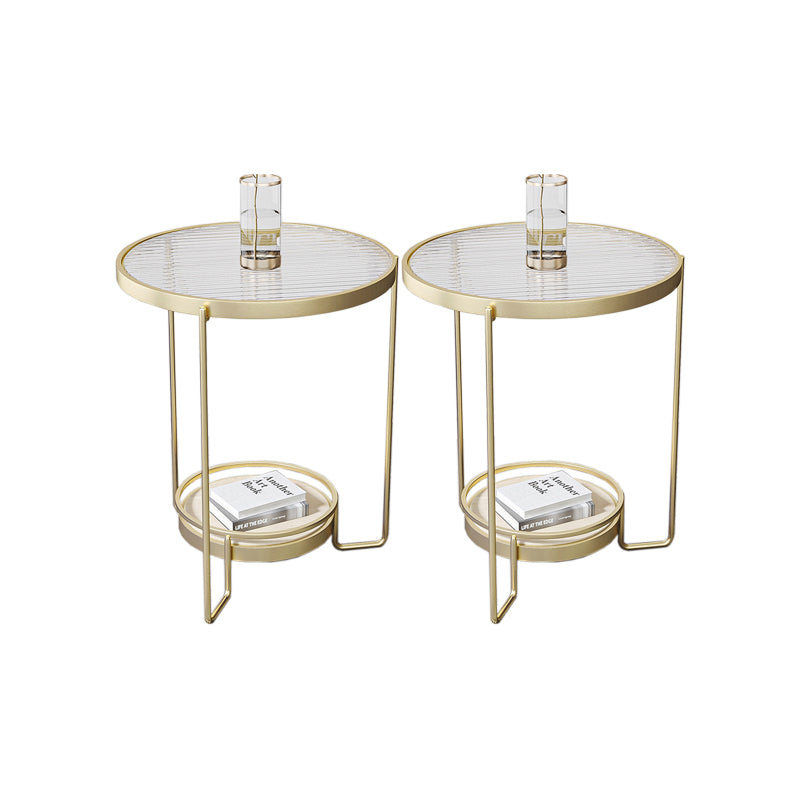23.6" Tall Round Glass Top Side Table Iron Frame Base End Table with Shelf