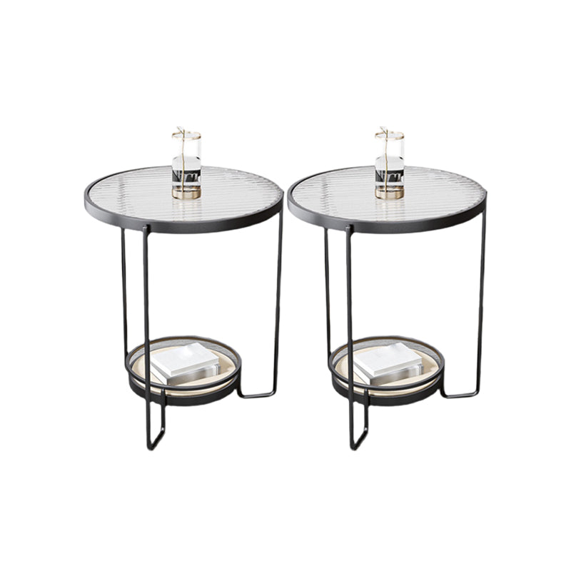23.6" Tall Round Glass Top Side Table Iron Frame Base End Table with Shelf