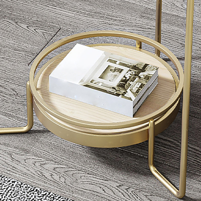 23.6" Tall Round Glass Top Side Table Iron Frame Base End Table with Shelf