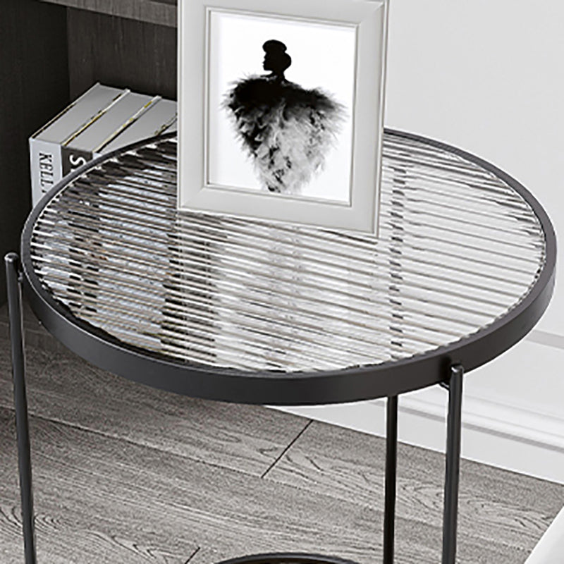 23.6" Tall Round Glass Top Side Table Iron Frame Base End Table with Shelf