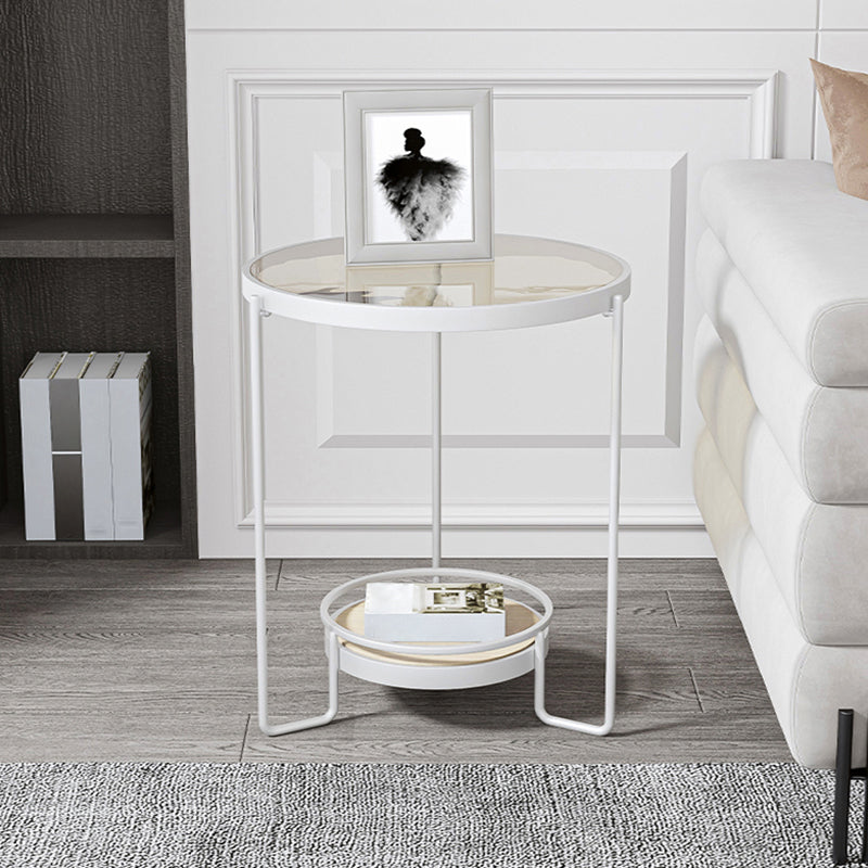 23.6" Tall Round Glass Top Side Table Iron Frame Base End Table with Shelf