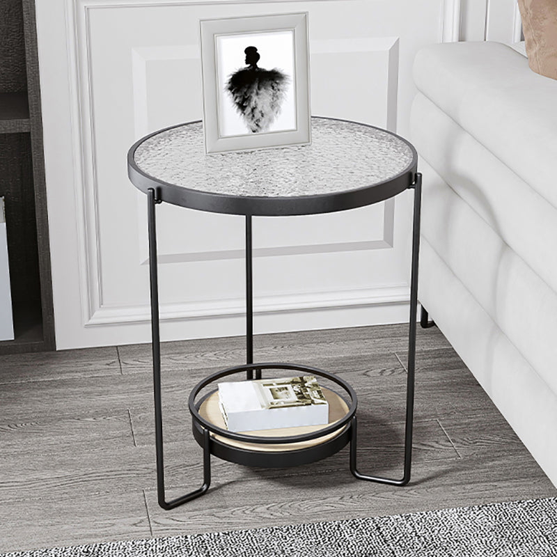23.6" Tall Round Glass Top Side Table Iron Frame Base End Table with Shelf