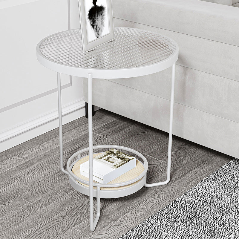 23.6" Tall Round Glass Top Side Table Iron Frame Base End Table with Shelf