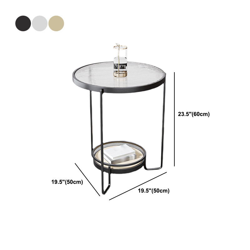 23.6" Tall Round Glass Top Side Table Iron Frame Base End Table with Shelf