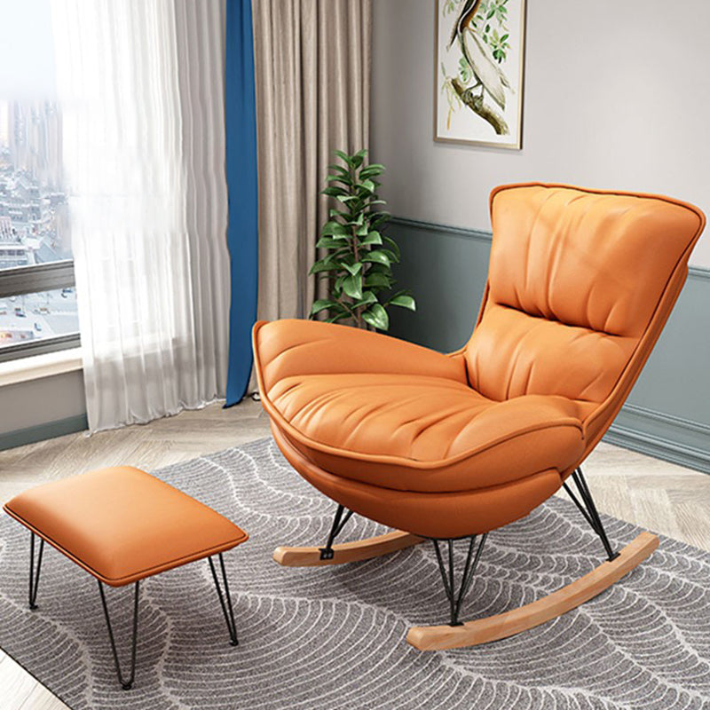 Stylish Glider Chair Solid Color Faux Leather Rocking Chair with Cushions