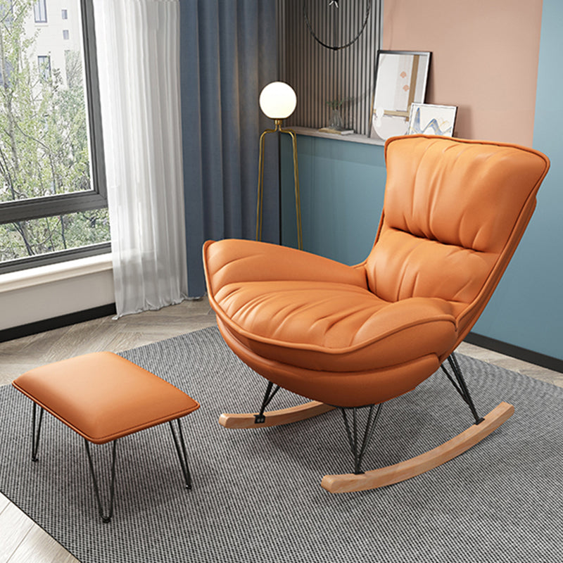 Stylish Glider Chair Solid Color Faux Leather Rocking Chair with Cushions