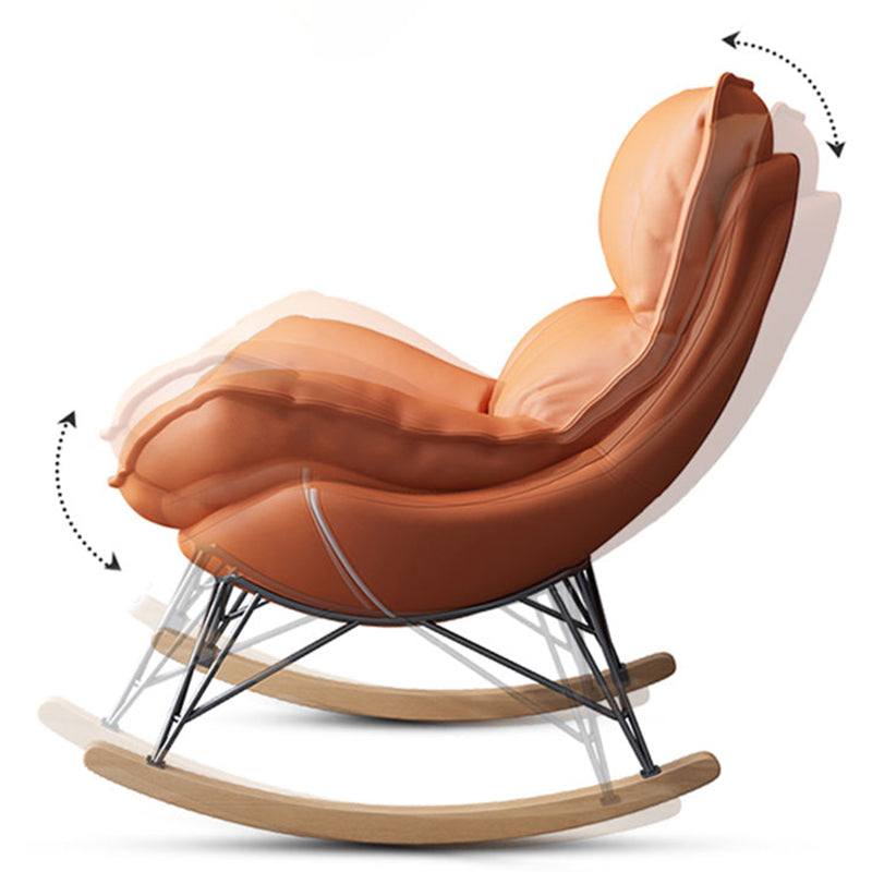 Stylish Glider Chair Solid Color Faux Leather Rocking Chair with Cushions