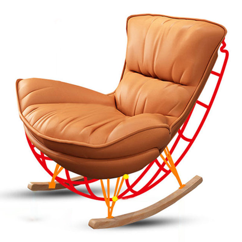 Stylish Glider Chair Solid Color Faux Leather Rocking Chair with Cushions