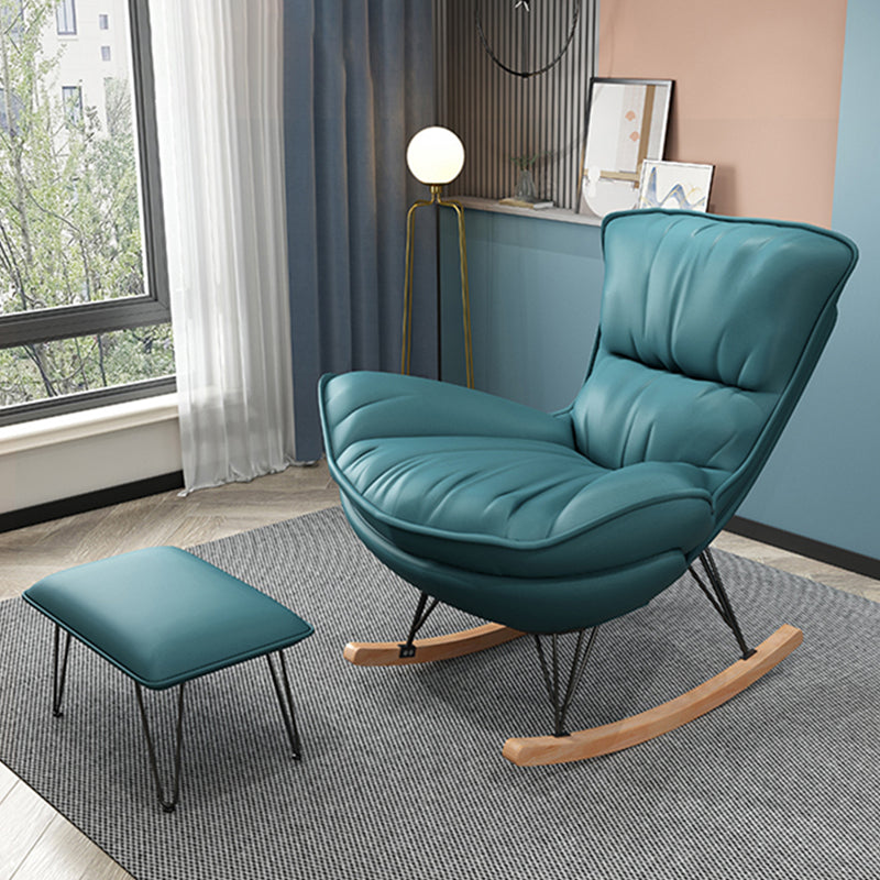 Stylish Glider Chair Solid Color Faux Leather Rocking Chair with Cushions
