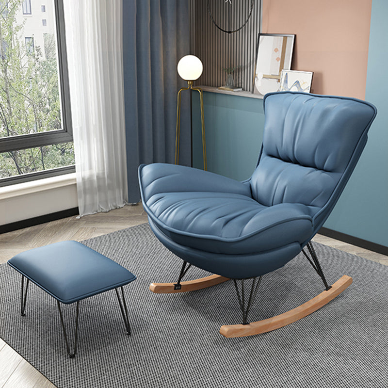 Stylish Glider Chair Solid Color Faux Leather Rocking Chair with Cushions