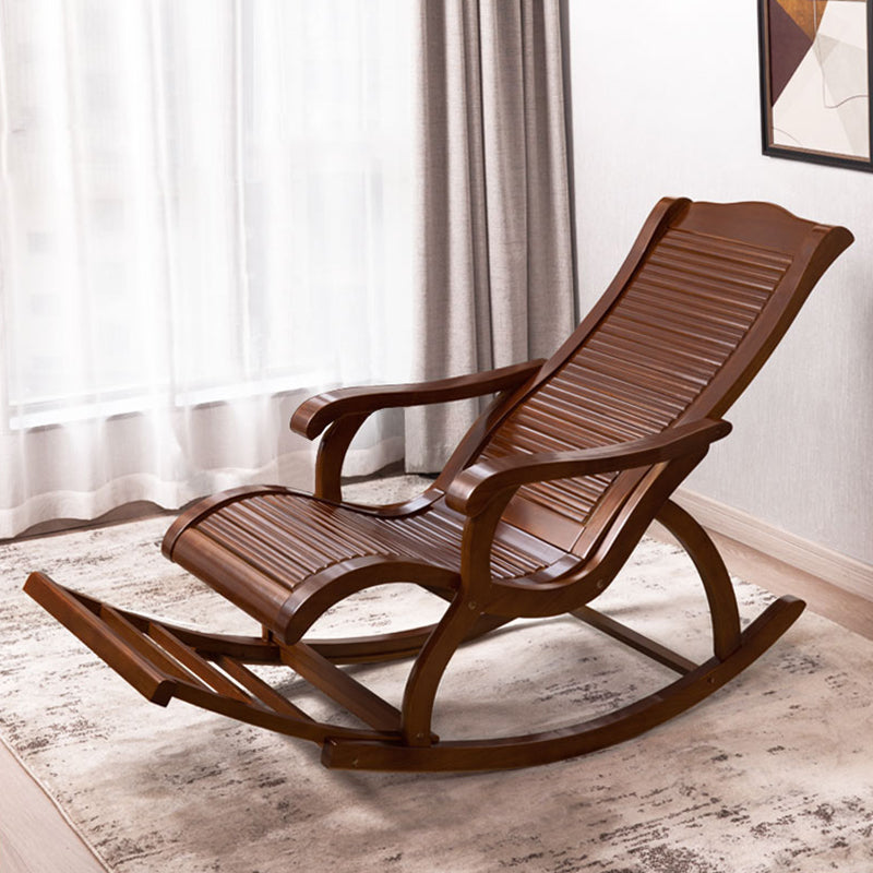 Traditional Rocker Chair Solid Sliding Footrest Wooden Rocker Chair in Living Room