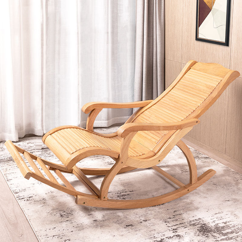 Traditional Rocker Chair Solid Sliding Footrest Wooden Rocker Chair in Living Room