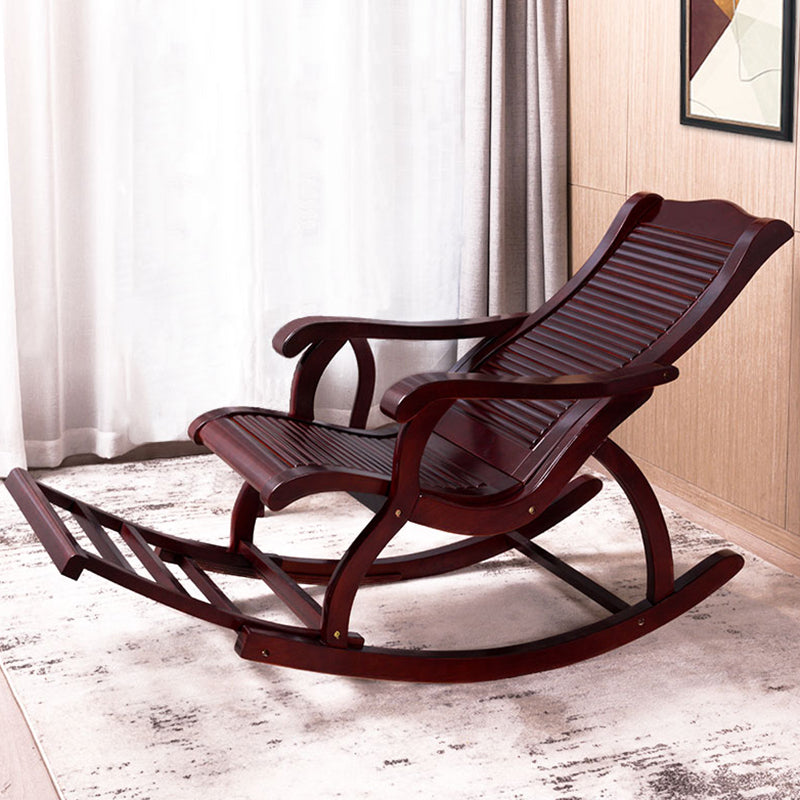 Traditional Rocker Chair Solid Sliding Footrest Wooden Rocker Chair in Living Room