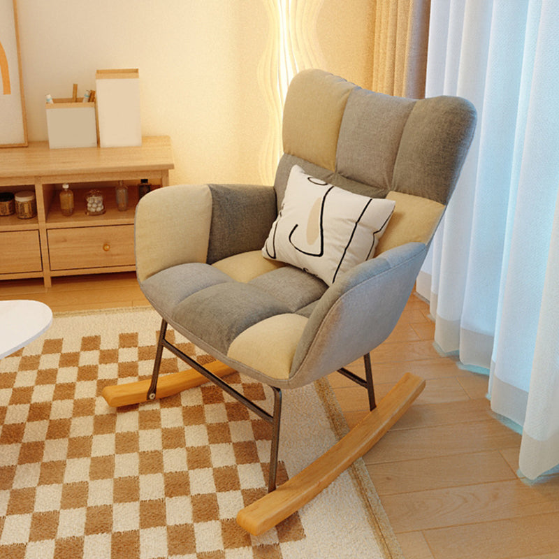 Modern Rocker Chair Upholstered Dark Legs Glider Button-Tufted