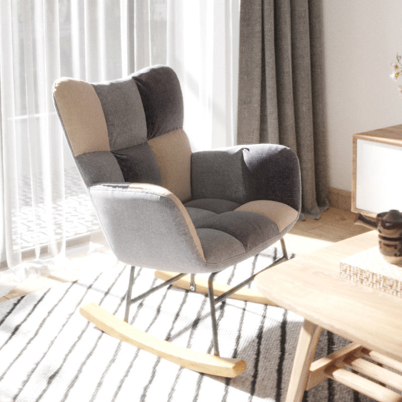 Modern Rocker Chair Upholstered Dark Legs Glider Button-Tufted