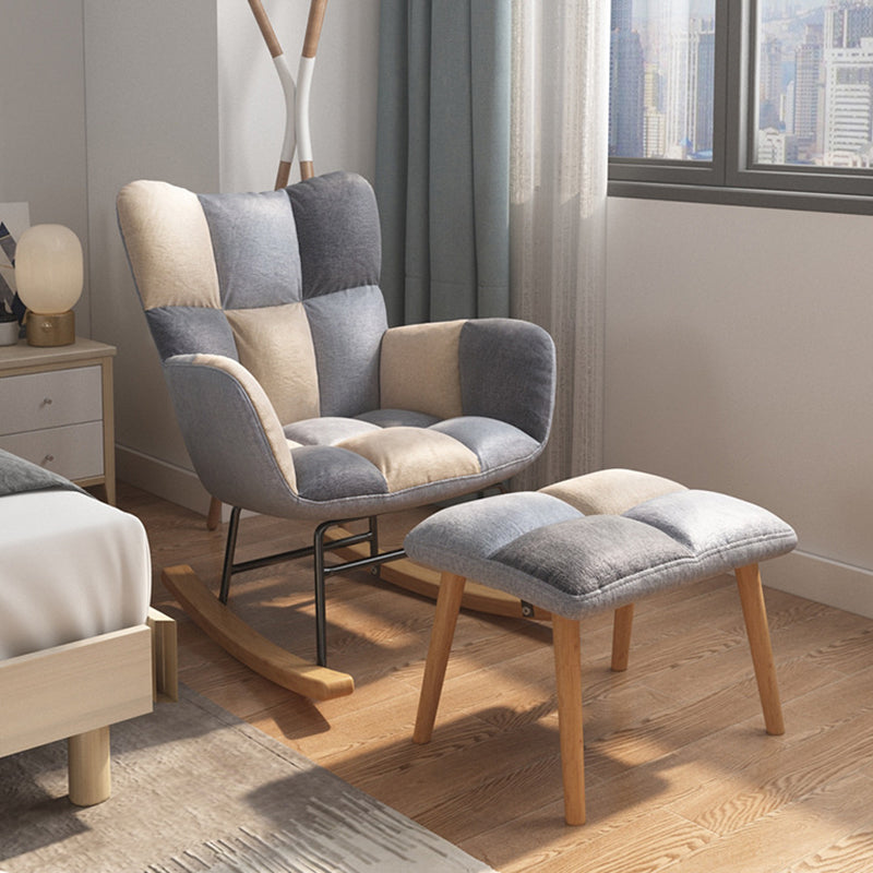 Modern Rocker Chair Upholstered Dark Legs Glider Button-Tufted