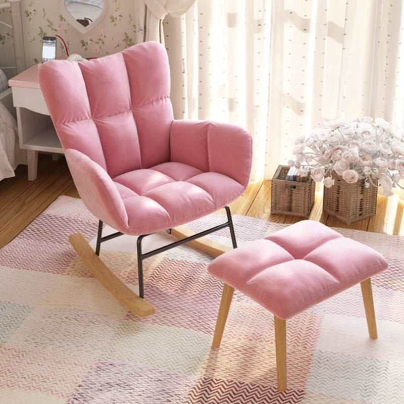 Modern Rocker Chair Upholstered Dark Legs Glider Button-Tufted