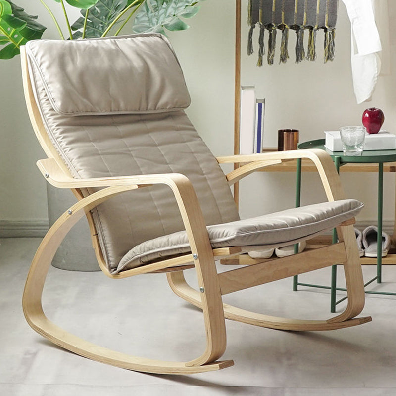 Fabric Rocking Chair Plain Wood Frame Removable Cushions Contemporary Rocking Chair