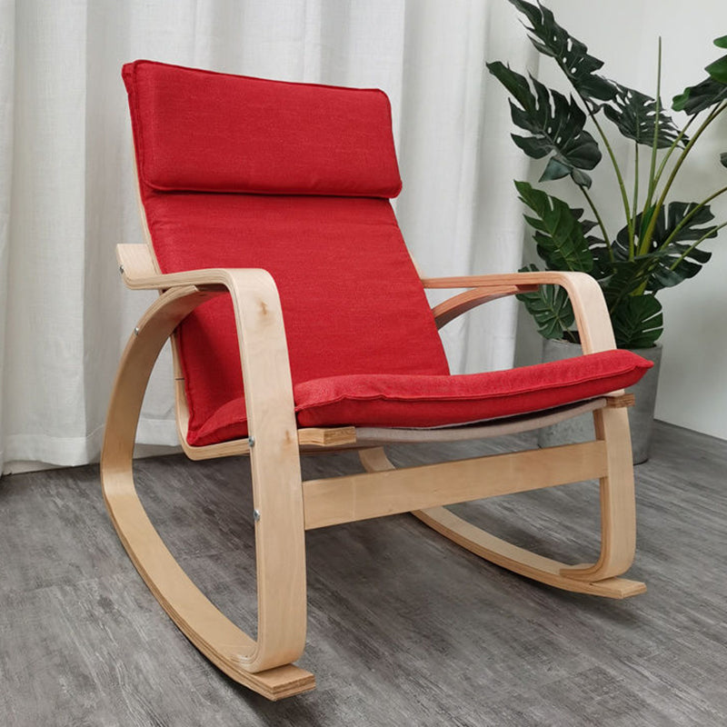 Fabric Rocking Chair Plain Wood Frame Removable Cushions Contemporary Rocking Chair
