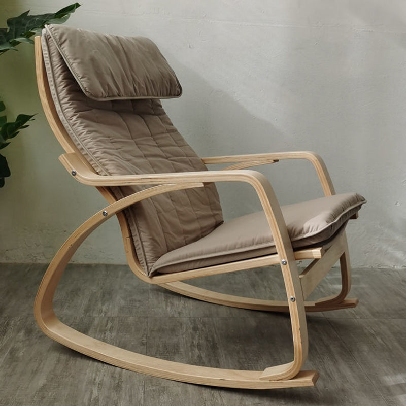 Fabric Rocking Chair Plain Wood Frame Removable Cushions Contemporary Rocking Chair