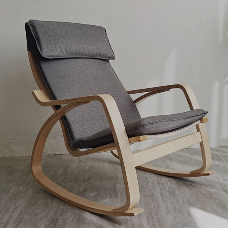 Fabric Rocking Chair Plain Wood Frame Removable Cushions Contemporary Rocking Chair