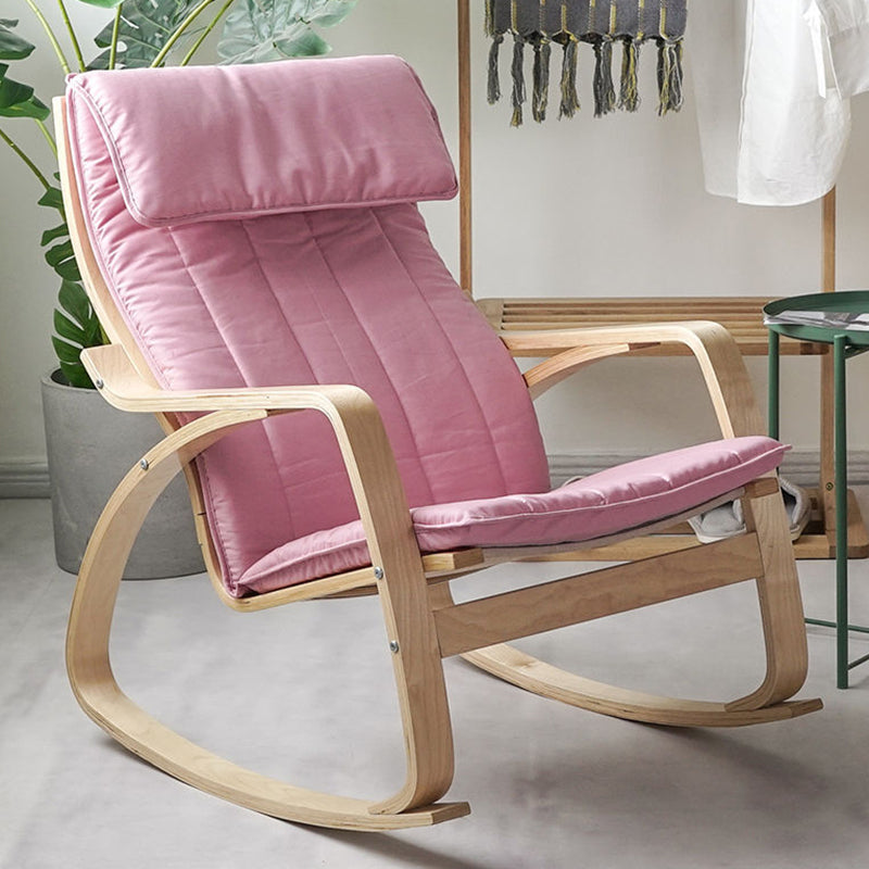 Fabric Rocking Chair Plain Wood Frame Removable Cushions Contemporary Rocking Chair