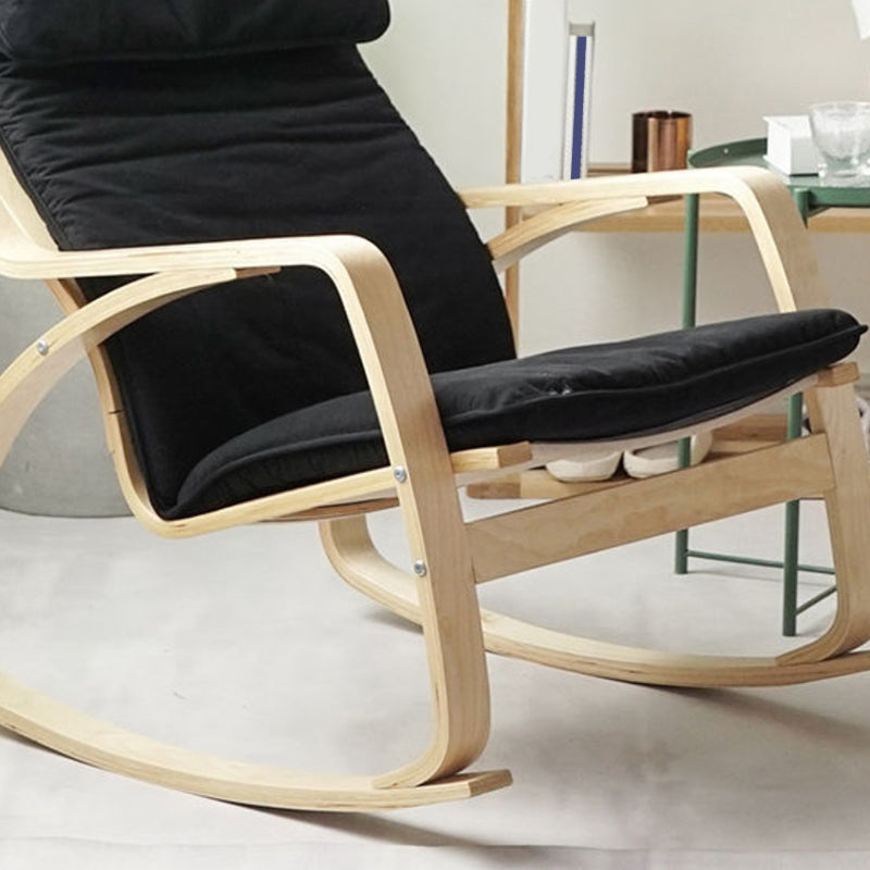 Fabric Rocking Chair Plain Wood Frame Removable Cushions Contemporary Rocking Chair