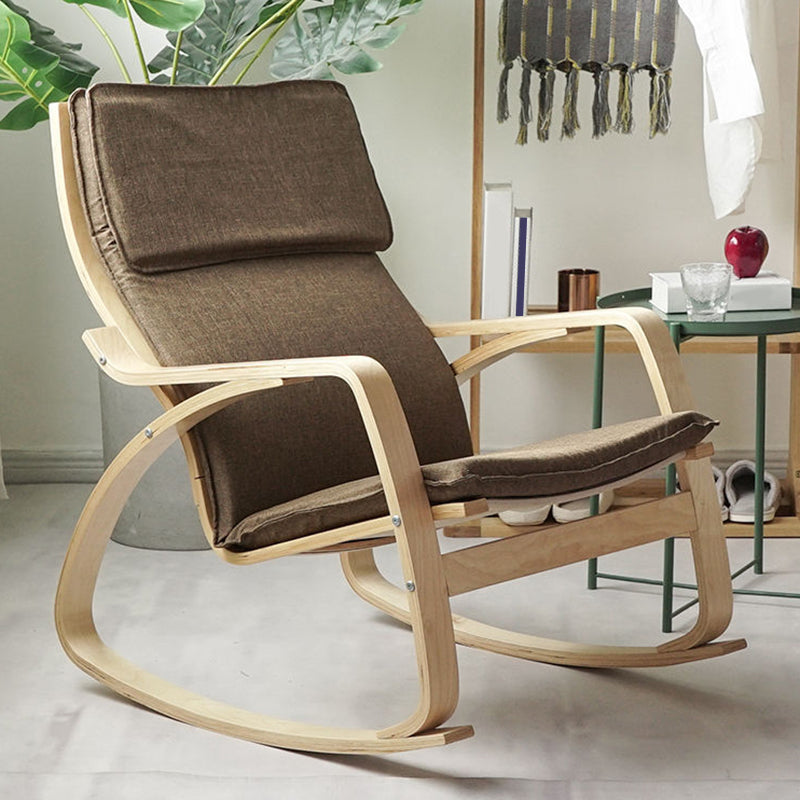 Fabric Rocking Chair Plain Wood Frame Removable Cushions Contemporary Rocking Chair