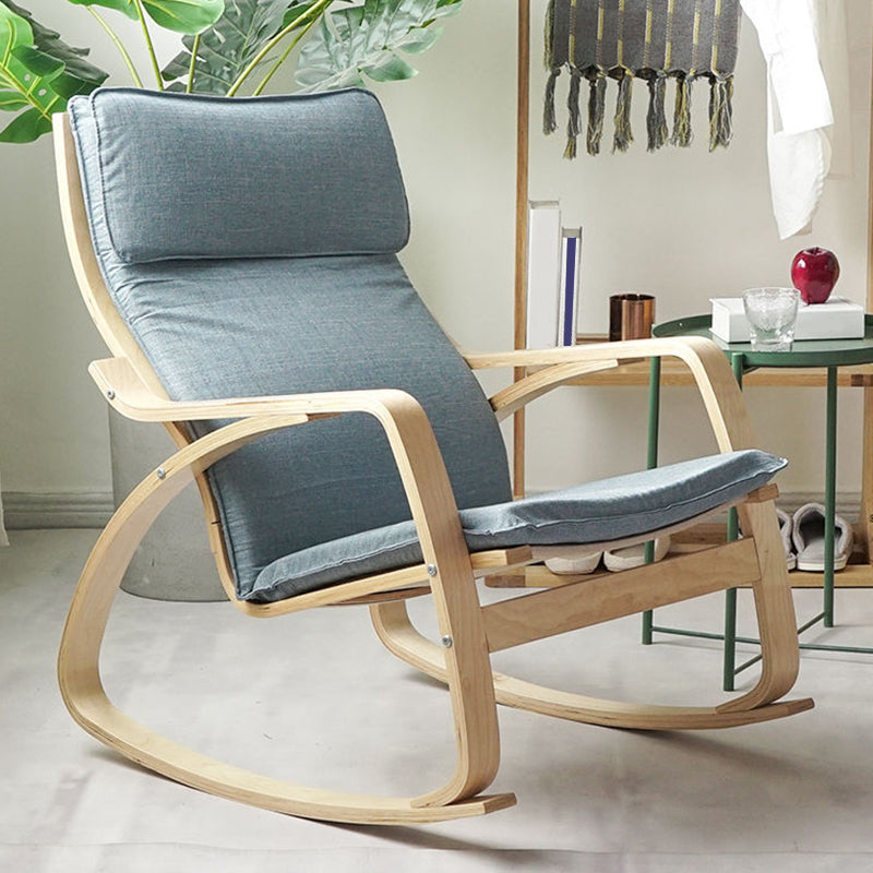 Fabric Rocking Chair Plain Wood Frame Removable Cushions Contemporary Rocking Chair