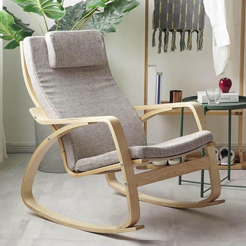 Fabric Rocking Chair Plain Wood Frame Removable Cushions Contemporary Rocking Chair