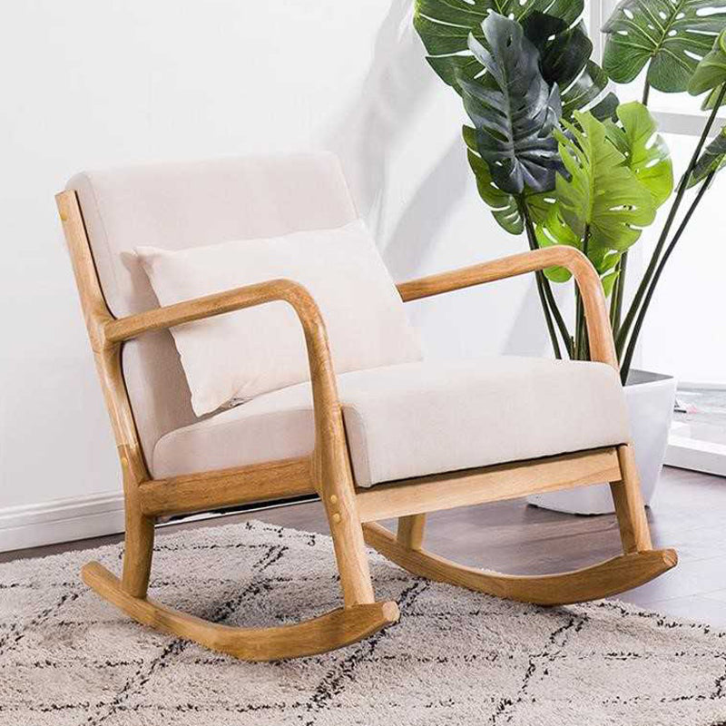 Cotton Linen Rocking Chair Plain Modern Removable Cushions Rocking Chair with Wood Frame