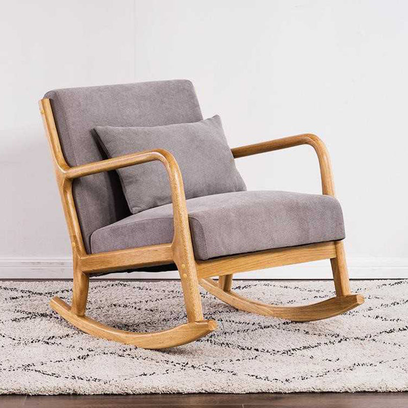 Cotton Linen Rocking Chair Plain Modern Removable Cushions Rocking Chair with Wood Frame