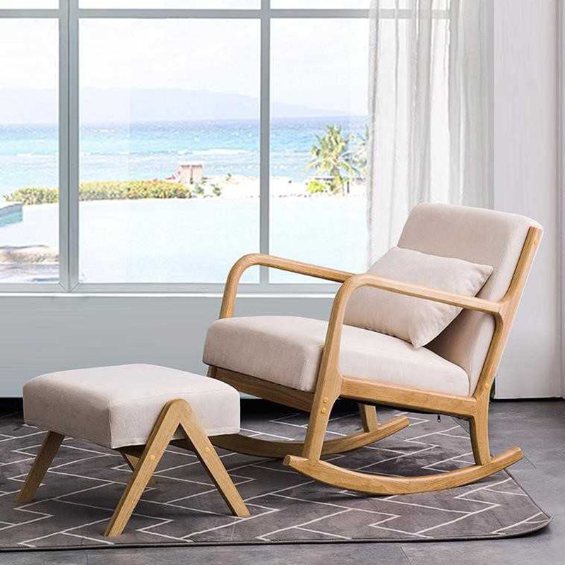 Cotton Linen Rocking Chair Plain Modern Removable Cushions Rocking Chair with Wood Frame