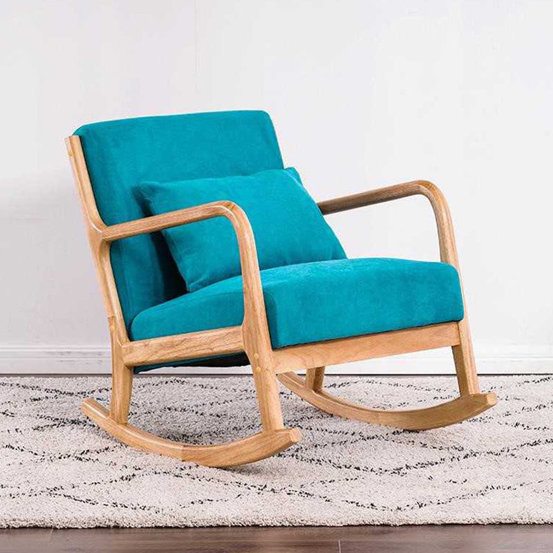 Cotton Linen Rocking Chair Plain Modern Removable Cushions Rocking Chair with Wood Frame