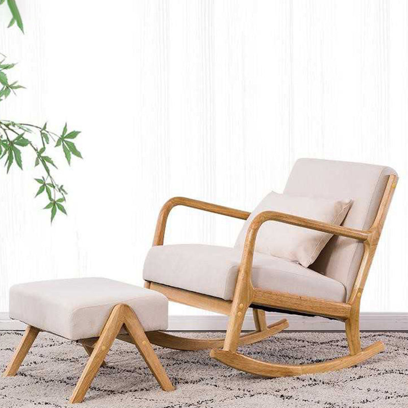 Cotton Linen Rocking Chair Plain Modern Removable Cushions Rocking Chair with Wood Frame