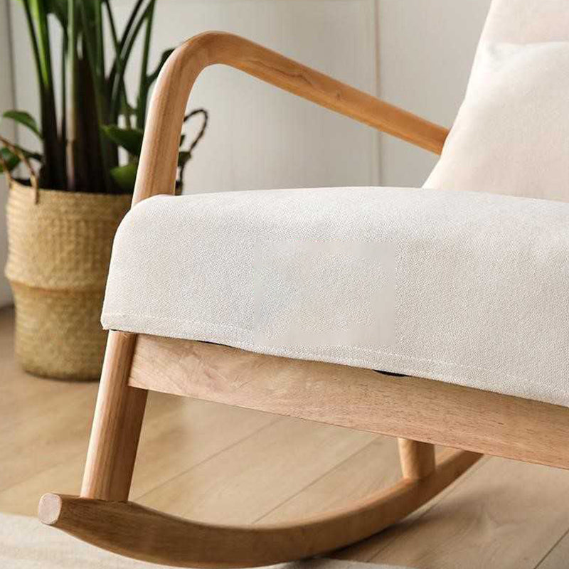Cotton Linen Rocking Chair Plain Modern Removable Cushions Rocking Chair with Wood Frame