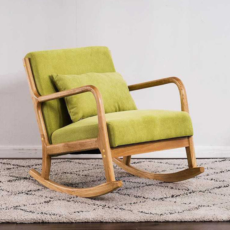 Cotton Linen Rocking Chair Plain Modern Removable Cushions Rocking Chair with Wood Frame