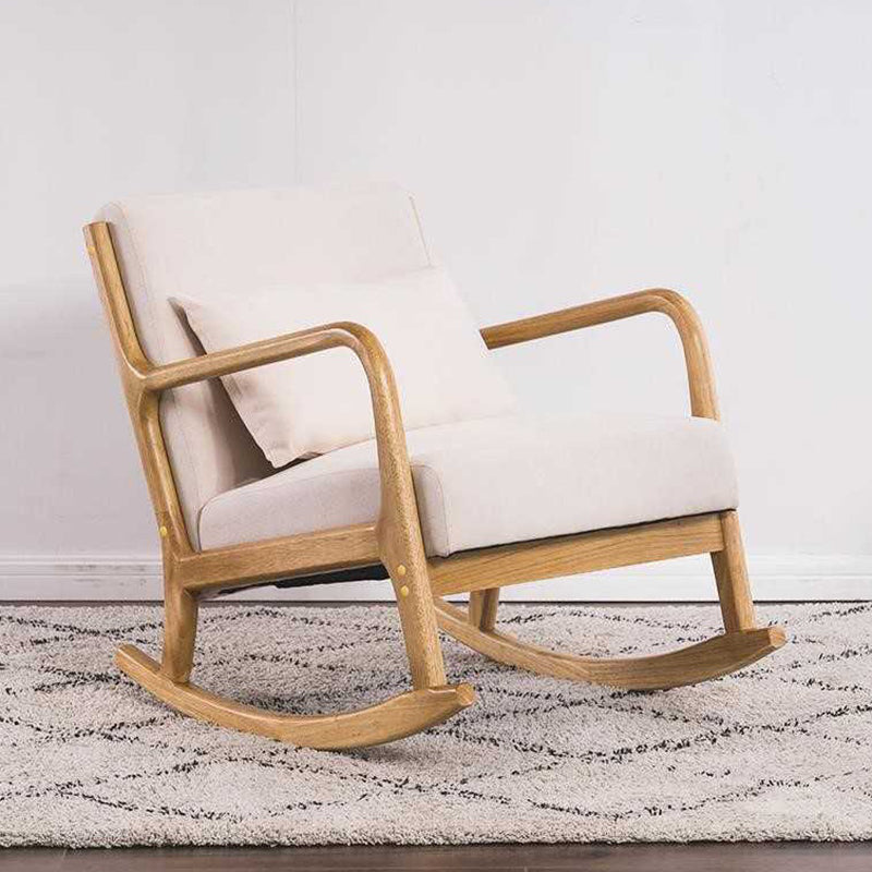Cotton Linen Rocking Chair Plain Modern Removable Cushions Rocking Chair with Wood Frame