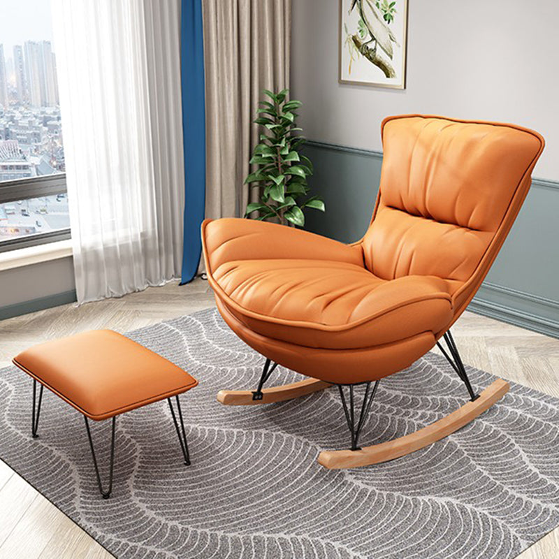 Contemporary Rocking Chair Fabric Upholstered Tufted Solid Color Indoor Rocking Chair