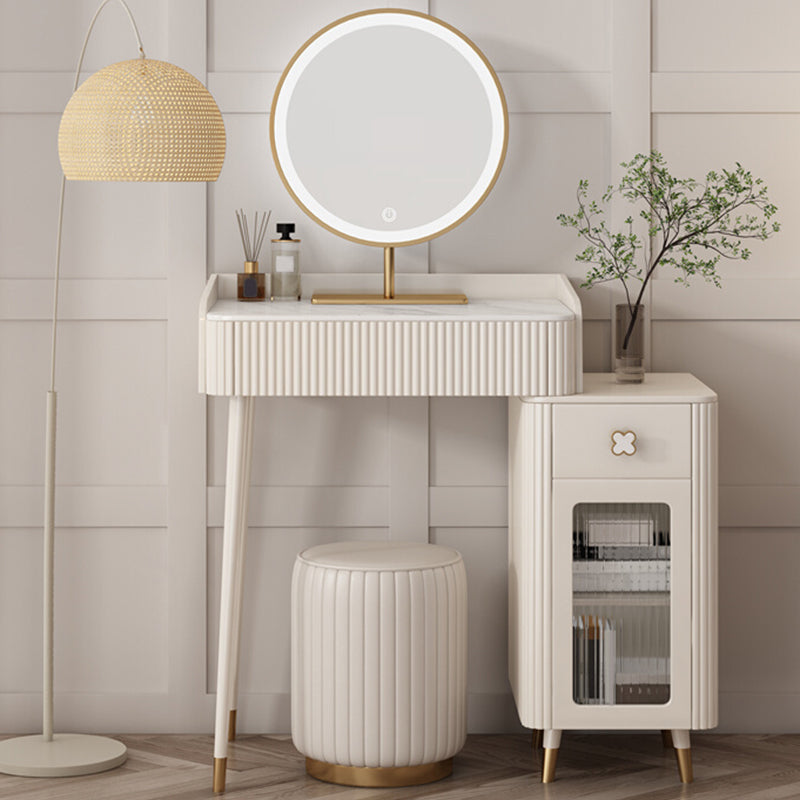 Slate Top Vanity Dressing Table Set Glam Beige Makeup Counter with Drawer